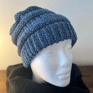 Hand Knit soft Beanie Hat in Heathered Blue